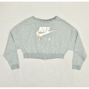 Nike Air Women Cropped Pullover Sweater Zip Solid Cotton Blend Gray Size S